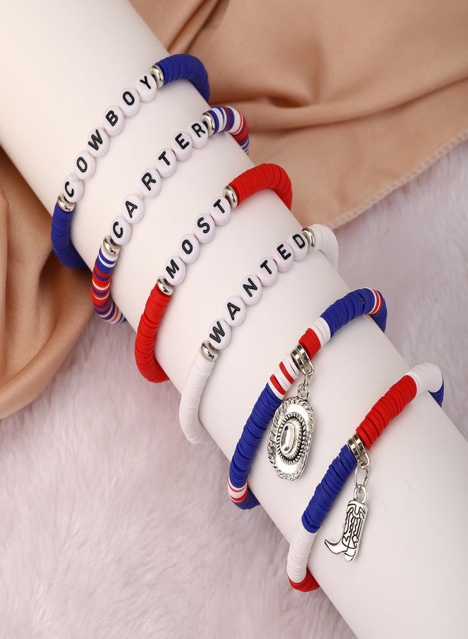 Teemotutu 6 Pcs Cowgir Western Bracelet Set Cowboy Carter Album Tour Inspired Elastic Rope Bracelet for Women Men Fans (Blue) - Image 2